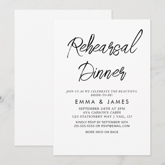 Invitation Dîner de répétition de calligraphie noire délicate (Devant / Derrière)