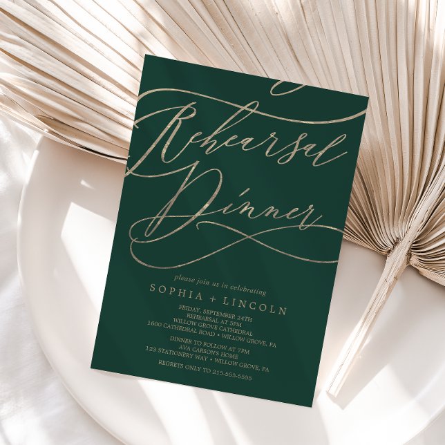 Invitation Dîner de répétition de calligraphie verte romantiq (Créateur téléchargé)