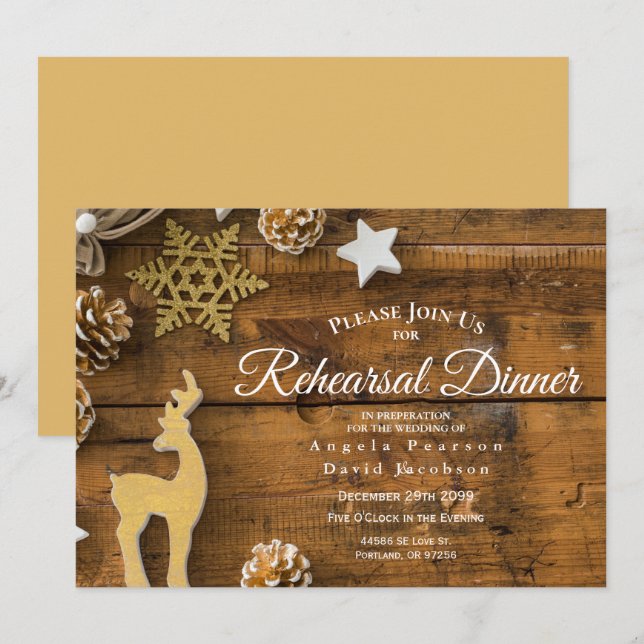 Invitation Dîner de répétition de cerfs de Noël rustique (Devant / Derrière)