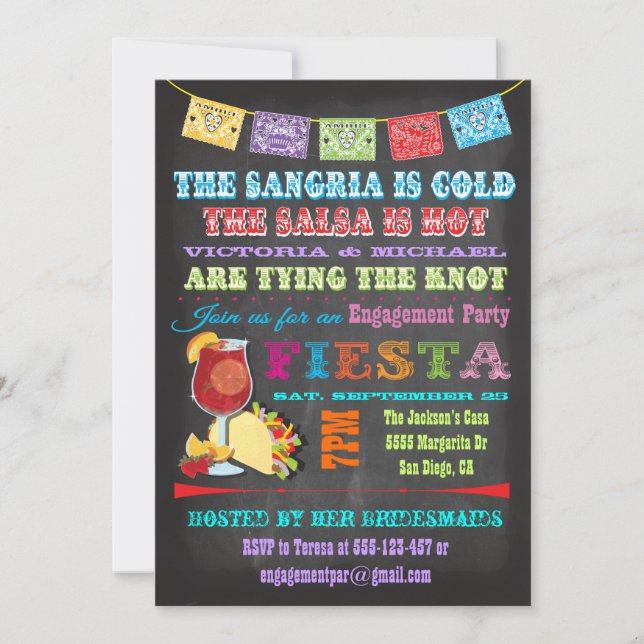 Invitation Dîner de répétition de Chalkboard Mexicaine Fiesta (Devant)