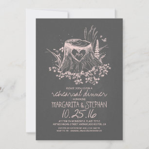 Invitation Dîner de répétition de coeur de bois rustique invi