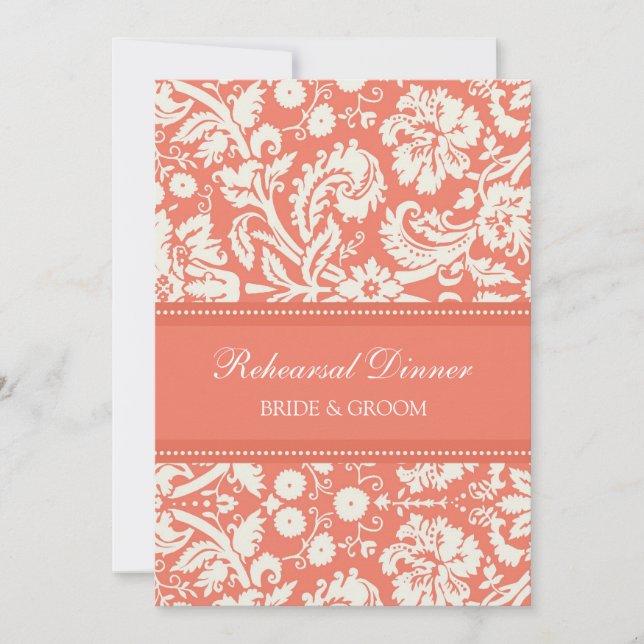 Invitation Dîner de répétition de Coral White Damask (Devant)