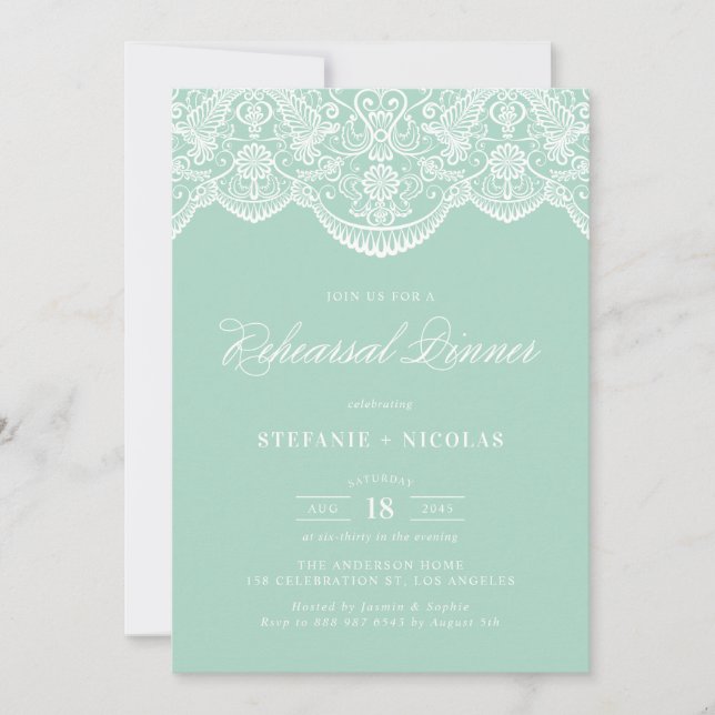 Invitation Dîner de répétition de dentelle de Mint Brocade In (Devant)