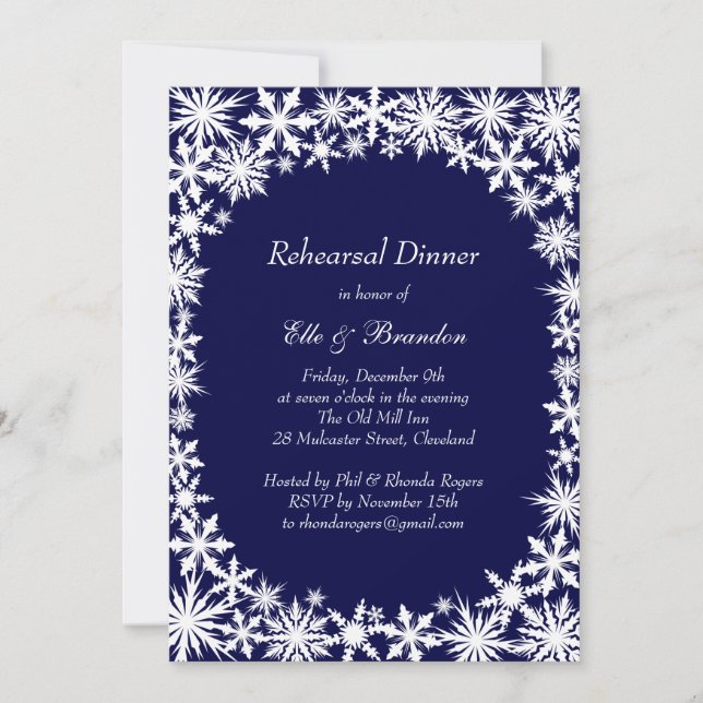 Invitation Dîner de répétition de dentelle d'hiver de la Mari (Devant)