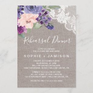 Invitation Dîner de répétition de dentelle et de fleurs viole