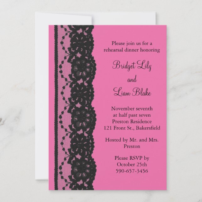 Invitation Dîner de répétition de dentelle (fuchsia) (Devant)