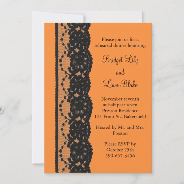 Invitation Dîner de répétition de dentelle (orange) (Devant)