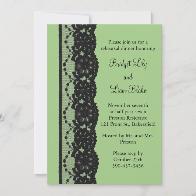 Invitation Dîner de répétition de dentelle (vert) (Devant)
