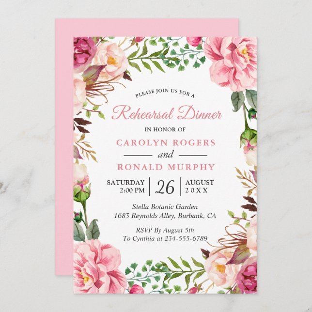 Invitation Dîner de répétition de fleurs blanches modernes ro (Devant / Derrière)