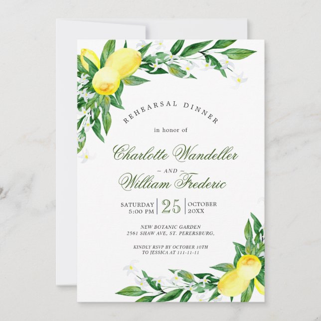 Invitation Dîner de répétition de fleurs de citrons (Devant)
