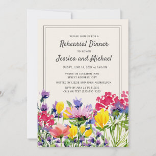 Invitation Dîner de répétition de fleurs sauvages aquarelles