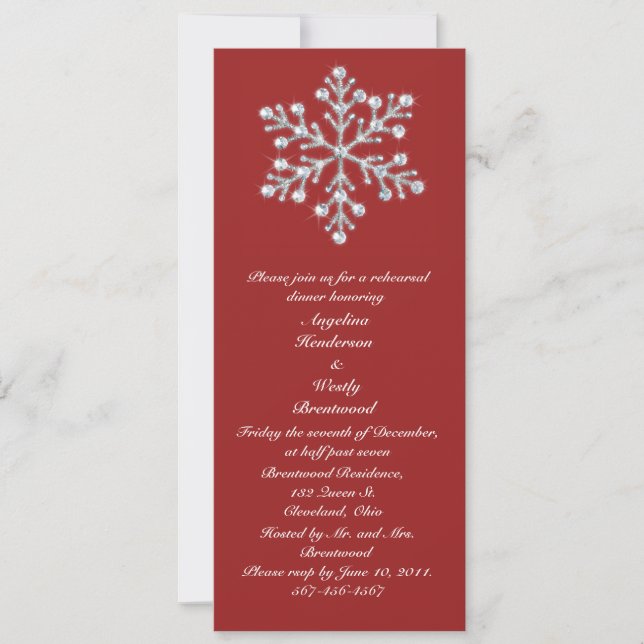 Invitation Dîner de répétition de flocon de neige d'hiver (Devant)