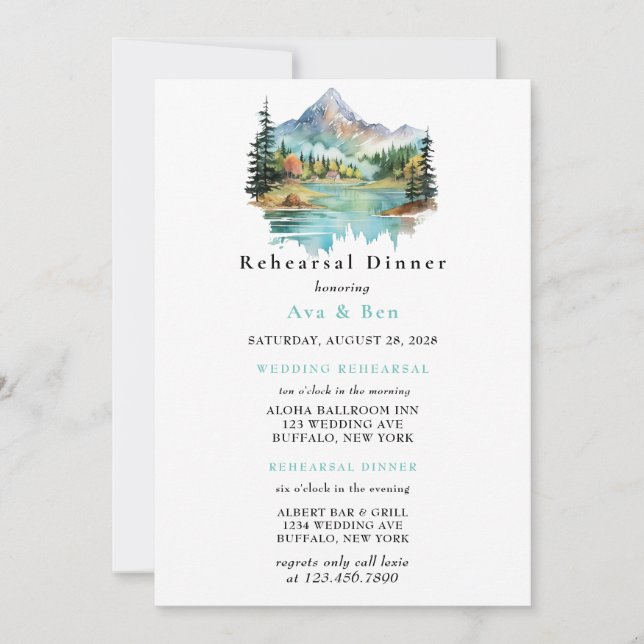 Invitation Dîner de répétition de Forest Lakeside Mountain (Devant)