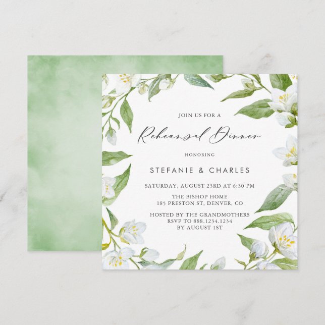 Invitation Dîner de répétition de jasmin et de verdure (Devant / Derrière)