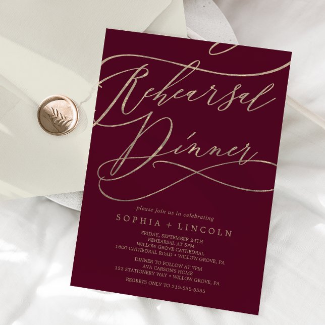 Invitation Dîner de répétition de la calligraphie de Bourgogn (Créateur téléchargé)