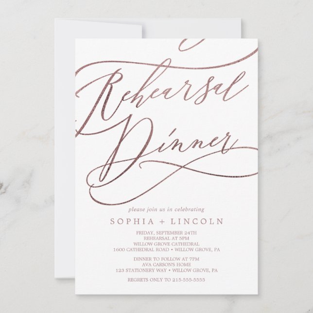 Invitation Dîner de répétition de la calligraphie d'or du Ros (Devant)