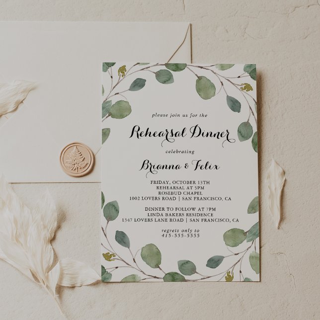 Invitation Dîner de répétition de la couronne d'eucalyptus (Créateur téléchargé)