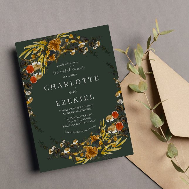 Invitation Dîner de répétition de la couronne séchée de feuil (Créateur téléchargé)