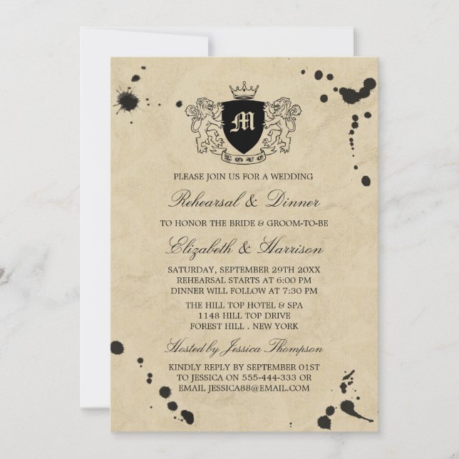 Invitation Dîner de répétition de la crête de monogramme vint (Devant)