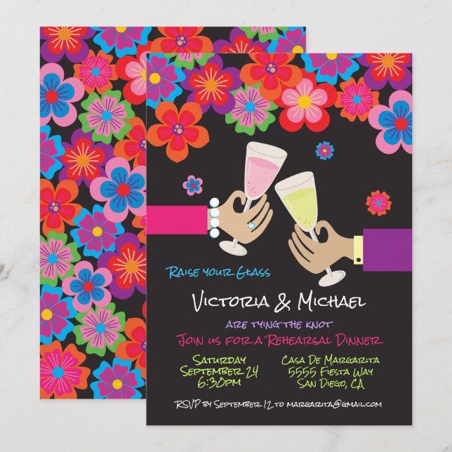 Invitation Dîner de répétition de la fête des fleurs (Devant / Derrière)