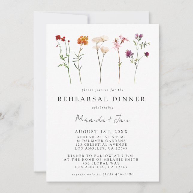 Invitation Dîner de répétition de la fête lesbienne fleur sau (Devant)