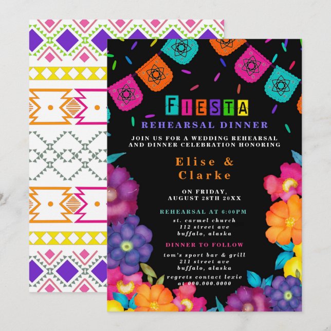 Invitation Dîner de répétition de la fête mexicaine (Devant / Derrière)