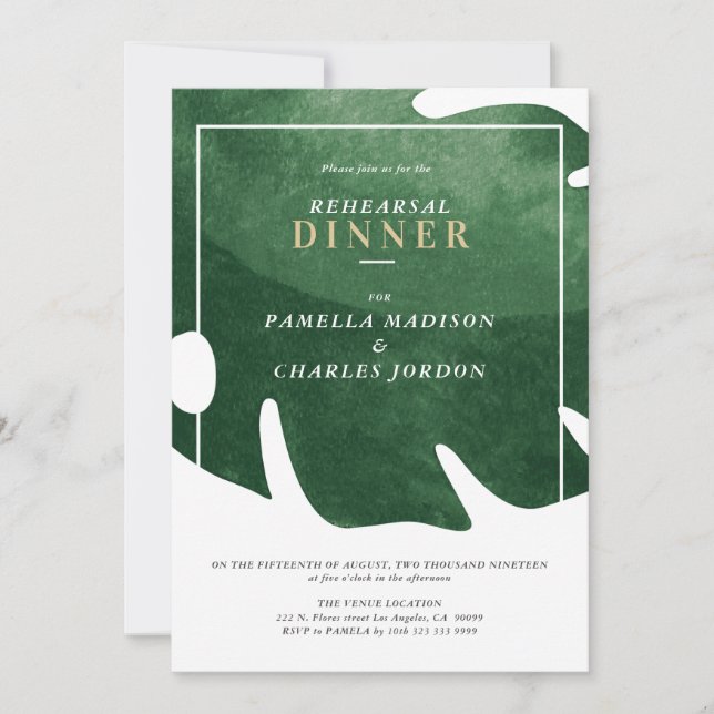 Invitation Dîner de répétition de la feuille tropicale verte (Devant)