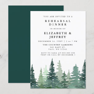 Invitation Dîner de répétition de la forêt de pins d'aquarell