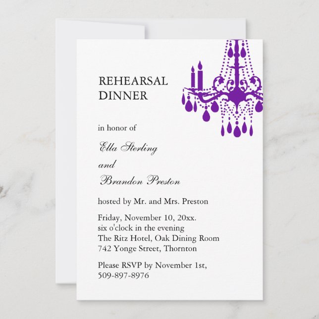 Invitation Dîner de répétition de la grande salle de bal Invi (Devant)
