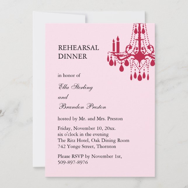 Invitation Dîner de répétition de la grande salle (rouge) (Devant)