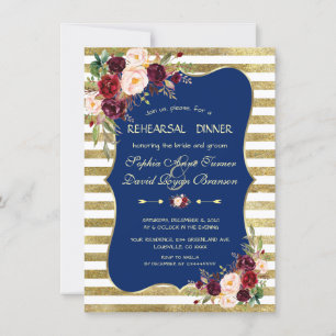 Invitation Dîner de répétition de la Marine Blush Floral Gold