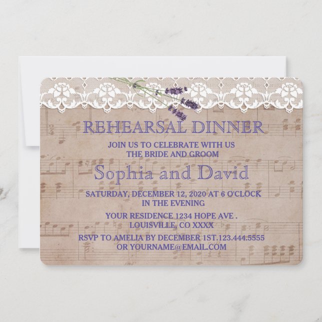Invitation Dîner de répétition de la musique romantique Invit (Devant)