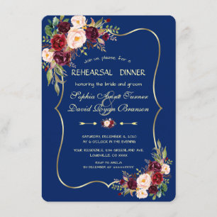 Invitation Dîner de répétition de la Royal Navy Blue Burgundy