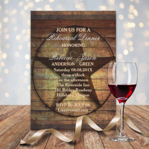 Invitation dîner de répétition de la star du texas rustique w