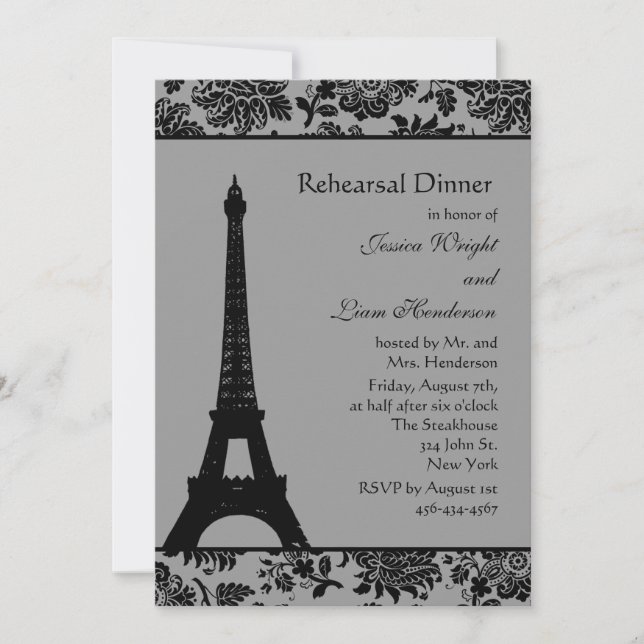 Invitation Dîner de répétition de la tour Eiffel Damask (Devant)
