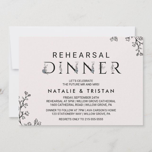 Invitation Dîner de répétition de la typographie florale (Devant)
