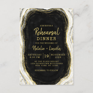 Invitation Dîner de répétition de l'Agate Black White & Gold