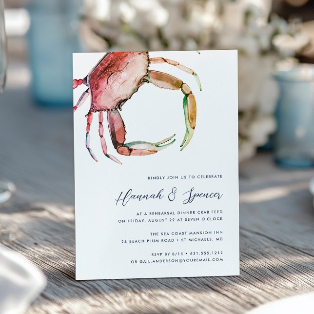 Invitation Dîner de répétition de l'aquarelle côtière du crab (Créateur téléchargé)