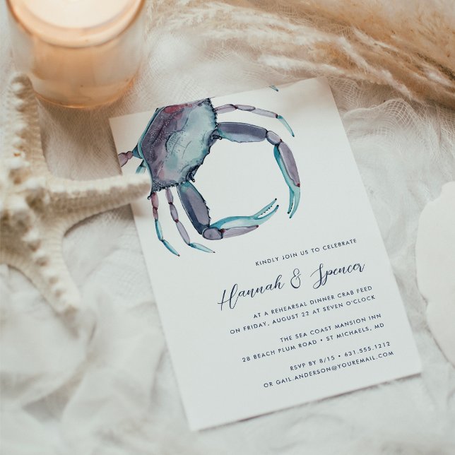 Invitation Dîner de répétition de l'aquarelle côtière du crab (Créateur téléchargé)