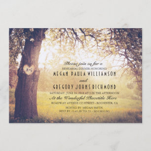Invitation Dîner de répétition de l'arbre rustique et du coeu