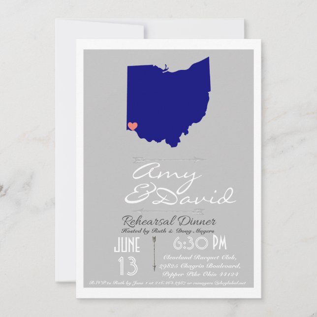 Invitation Dîner de répétition de l'état de Silver Grey Ohio  (Devant)