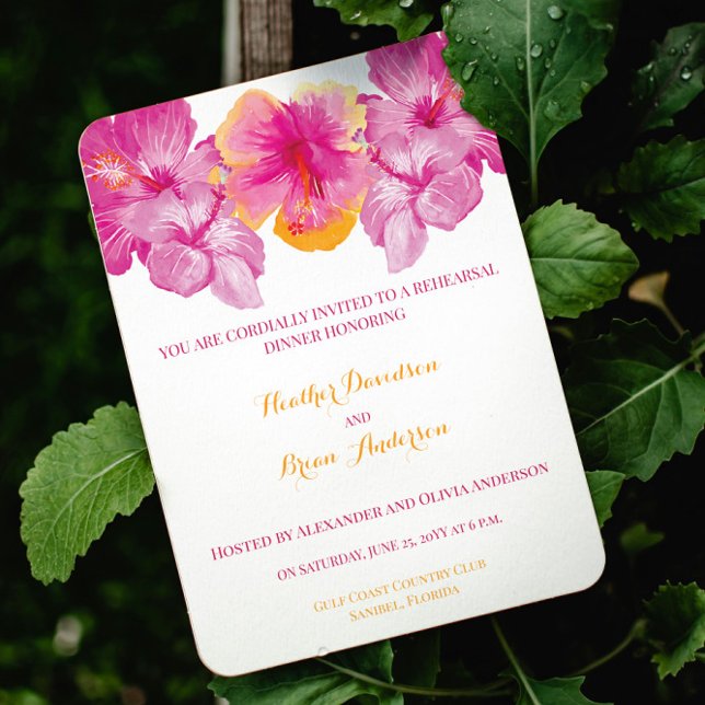 Invitation Dîner de répétition de l'Hibiscus brossé Floral Ma (Brushed Hibiscus Floral Wedding Rehearsal Dinner Invitation)