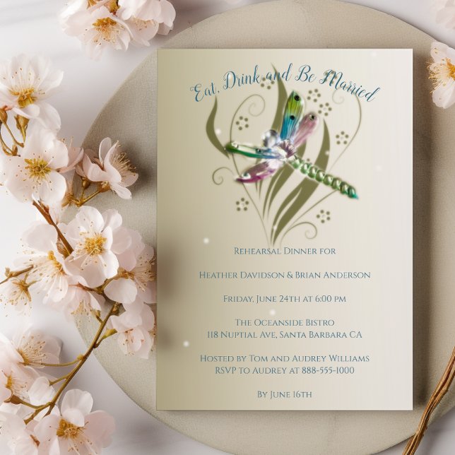 Invitation Dîner de répétition de libellules à bijoux Invitat (Jeweled Dragonfly Wedding Rehearsal Dinner Invitation)