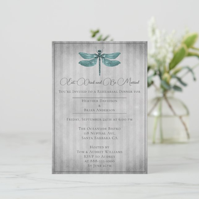 Invitation Dîner de répétition de libellules à bijoux turquoi (Debout devant)