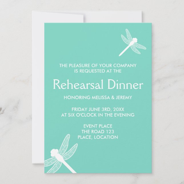 Invitation Dîner de répétition de libellules turquoises (Devant)