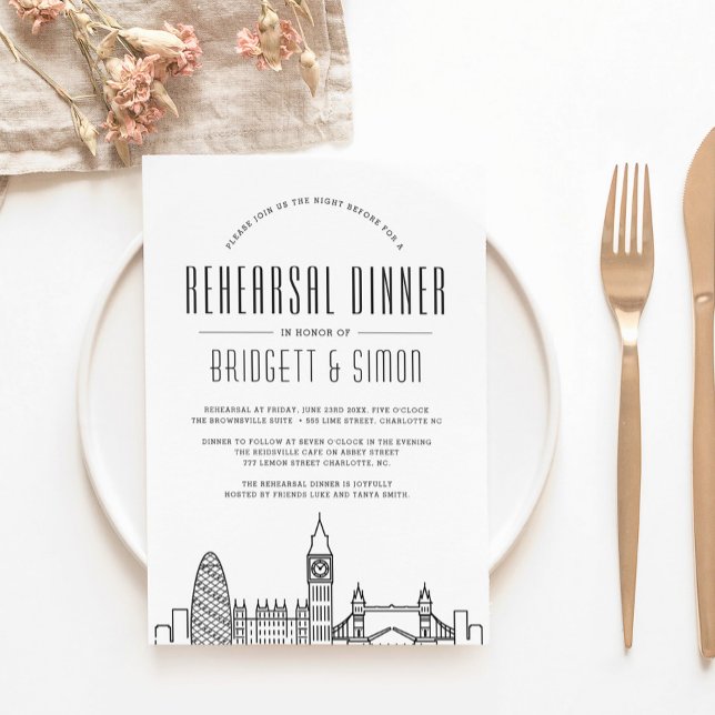 Invitation Dîner de répétition de Londres | Skyline stylisée (Créateur téléchargé)