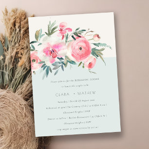 Invitation Dîner de répétition de l'Orchid Rose bleu chic