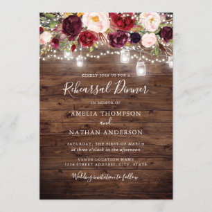 Invitation Dîner de répétition de lumières florales rustiques