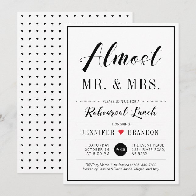 Invitation Dîner de répétition de mariage à la typographie mo (Devant / Derrière)