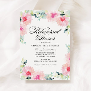 Invitation Dîner de répétition de mariage à l'aquarelle fleur